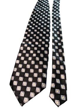 Knightsbridge Silk Black Geometric Mens Tie 4" Wide x 58" Long Stylish Design